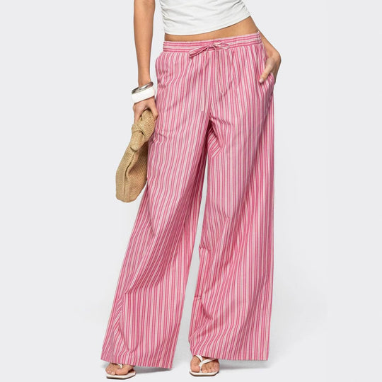 Damen Leichte Palazzohose mit weitem Bein, Tunnelzug und Eingrifftaschen Shop Nory