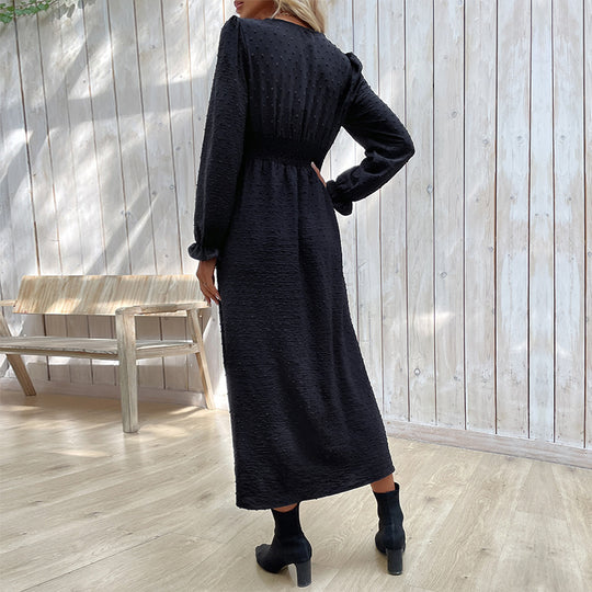 Damen Midikleid mit strukturierter Tupfen-Optik, V-Ausschnitt und tailliertem Empire-Schnitt Shop Nory