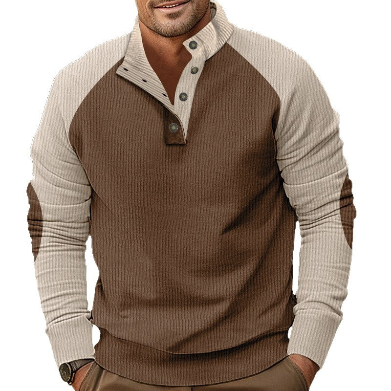 Herren Waffelstruktur-Henley-Pullover mit Stehkragen und Knopfleiste Shop Nory