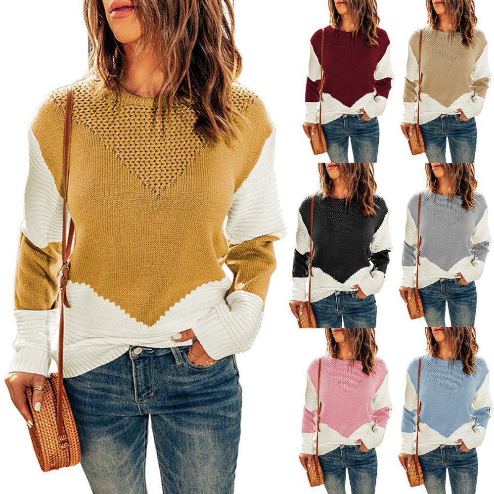 Damen Farbblock-Strickpullover mit strukturiertem Yoke und gerippten Ärmeln Shop Nory