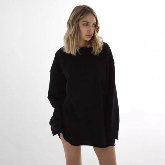 Damen oversized Sweatshirt mit ausgefranstem Saum und verlängerten Ärmeln Shop Nory