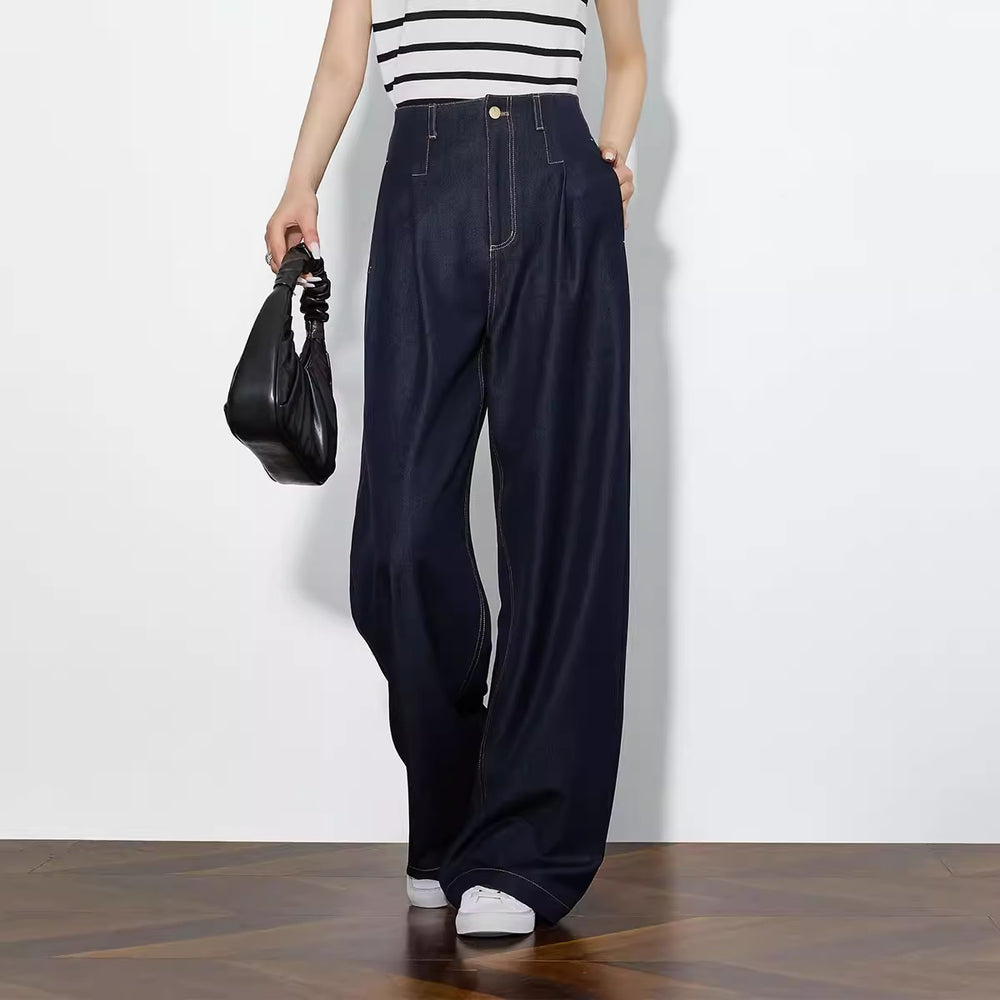 Damen Elegante Hohe Taillierte Wide-Leg Jeans Shop Nory