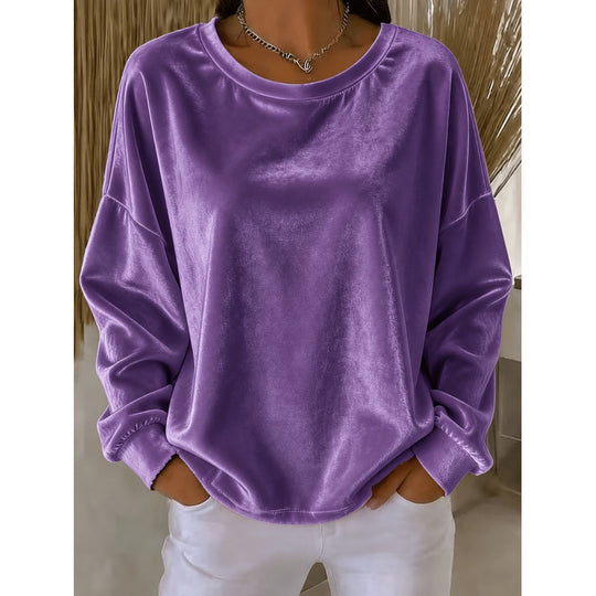 Damen Samt-Oversize-Sweatshirt mit Rundhalsausschnitt und eingesetzter Schulter Shop Nory