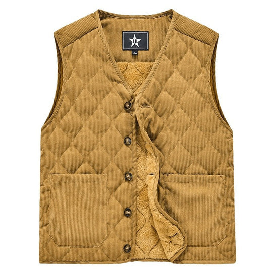Herren Cord-Quiltweste mit V-Ausschnitt, wattierter Steppstruktur und aufgesetzten Taschen Shop Nory