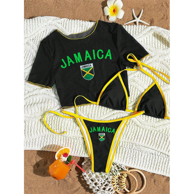 Damen Crop-Top Bikini-Set mit sportlichem Schnitt und Brasil-Print