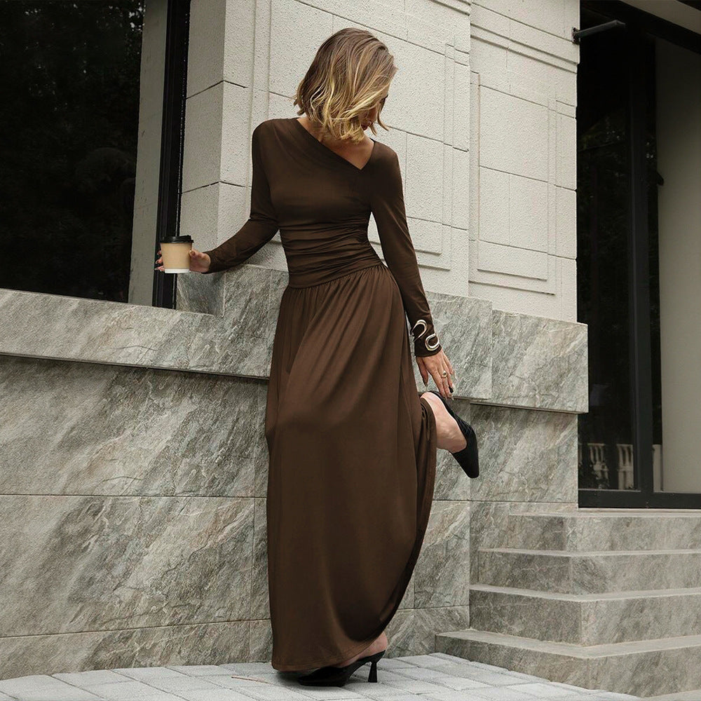 Damen asymmetrisches Maxikleid mit langem Ärmel und geraffter Taillenpartie Shop Nory