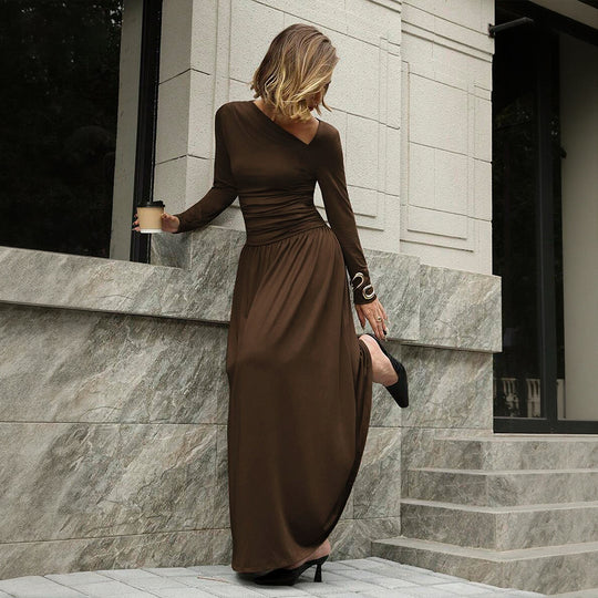 Damen asymmetrisches Maxikleid mit langem Ärmel und geraffter Taillenpartie Shop Nory