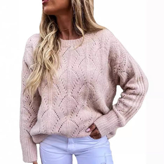 Damen Oversize Ajourstrick-Pullover mit Rundhalsausschnitt Shop Nory