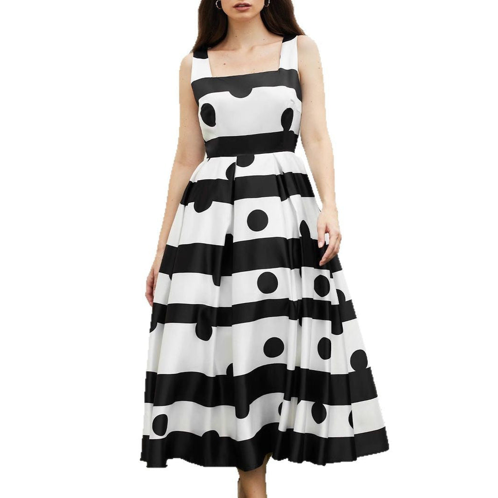 Damen Elegantes Midi-Kleid mit strukturiertem Polka-Dot-Design und schwingendem Rock Shopnory