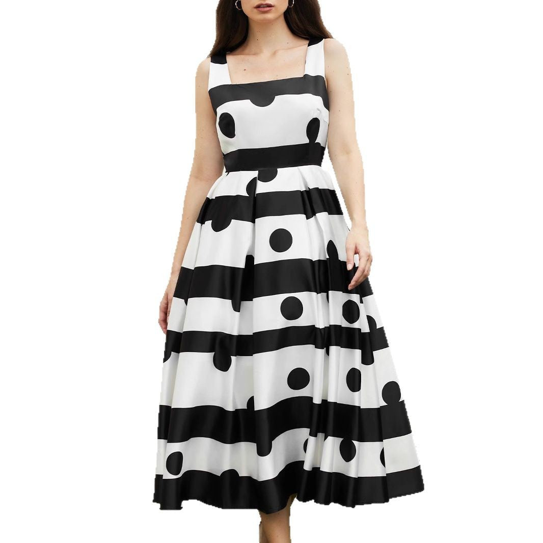 Damen Elegantes Midi-Kleid mit strukturiertem Polka-Dot-Design und schwingendem Rock Shopnory