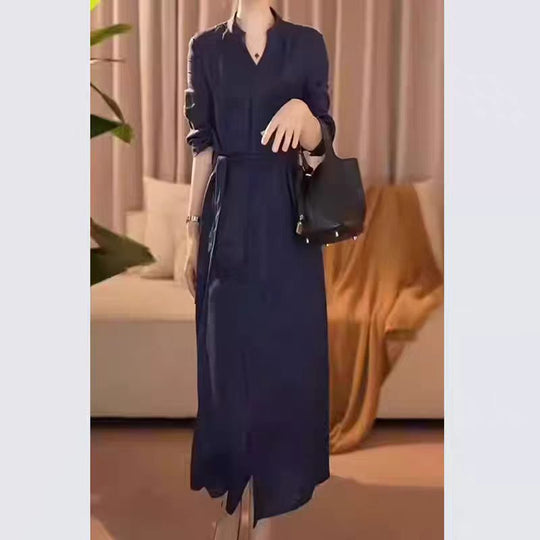 Damen Langes Hemdkleid mit Wickeloptik, Kordel-Taillengürtel und Beinschlitz Shop Nory