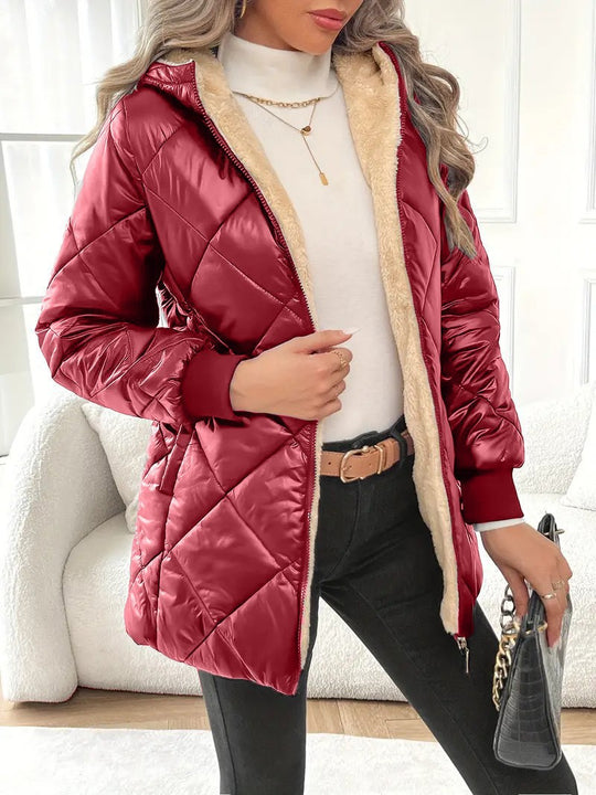 Damen Steppjacke mit Teddyfutter und Kapuze Shop Nory