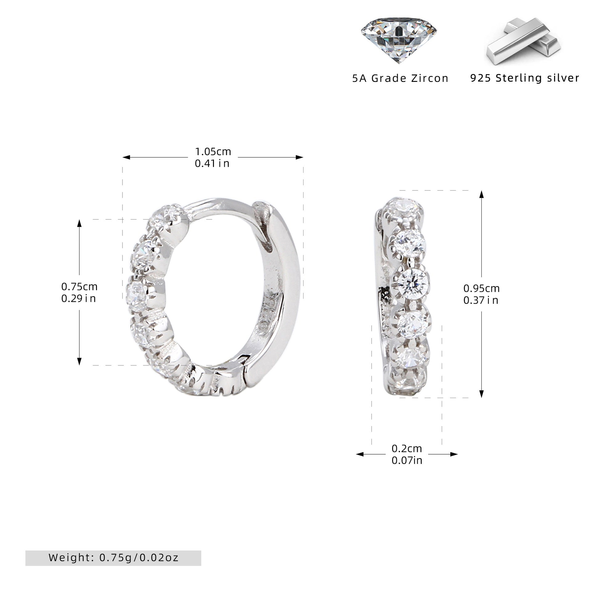 Damen Creolen mit funkelndem Zirkon-Besatz aus hochwertigem 925 Sterling Silber Shop Nory