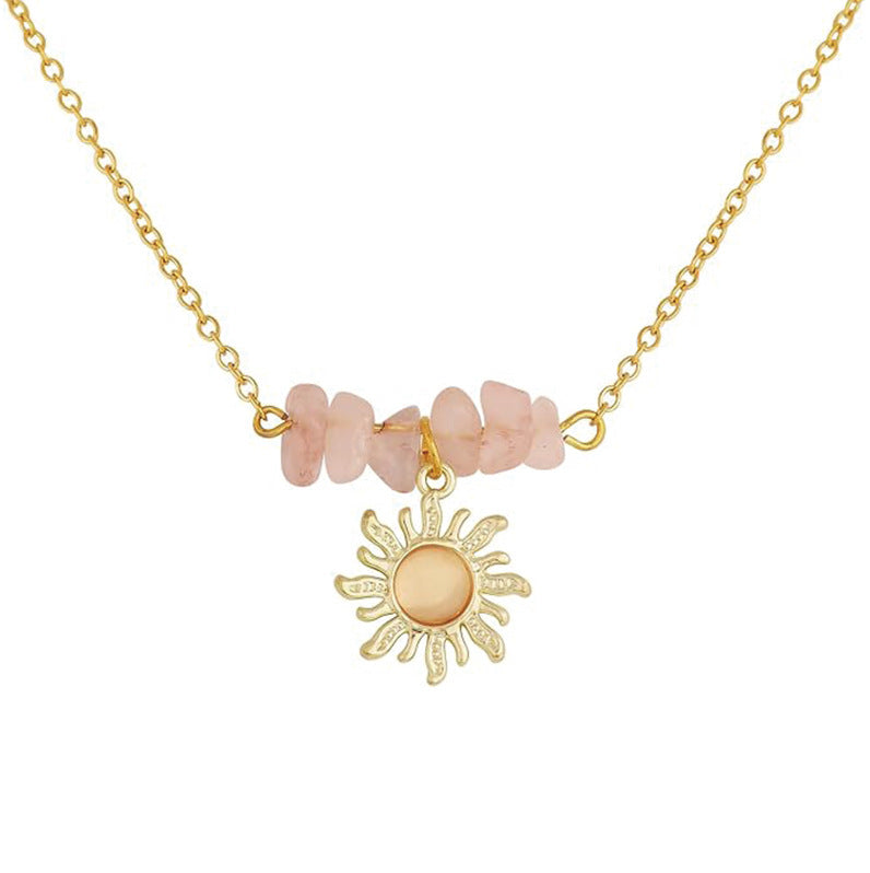 Damen Halskette mit strahlendem Sonnenanhänger und natürlichem Edelsteindekor Shop Nory