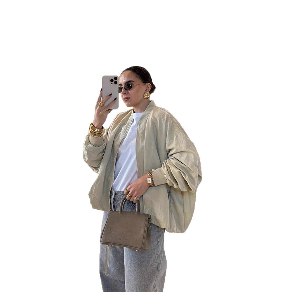 Damen Oversize Bomberjacke mit Tunnelzug, gerippten Bündchen und leichtem Nylon-Finish Shop Nory