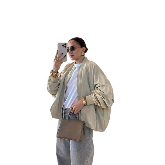 Damen Oversize Bomberjacke mit Tunnelzug, gerippten Bündchen und leichtem Nylon-Finish Shop Nory