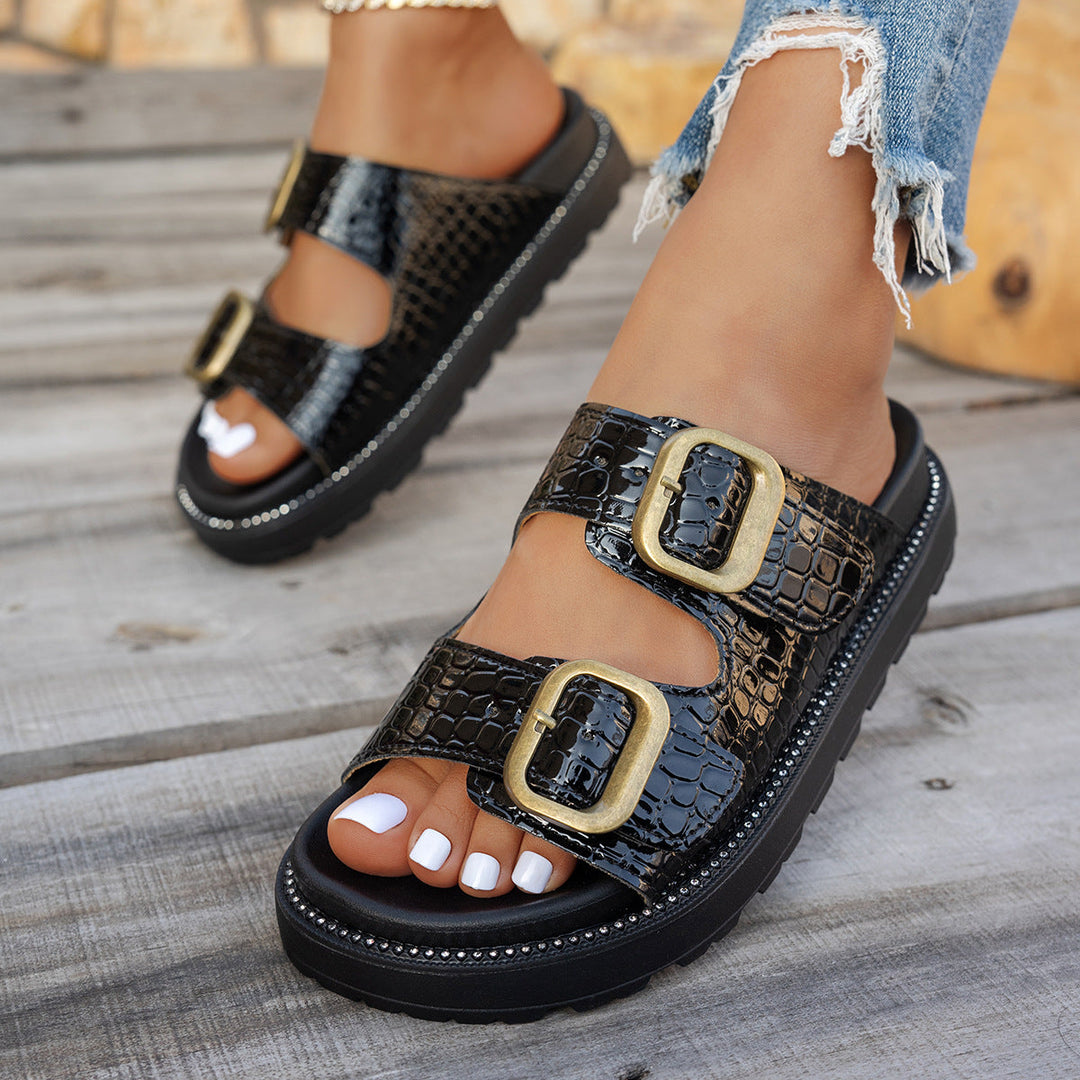 Damen Komfortable Sandalen mit modischen Schnallenapplikationen Shopnory