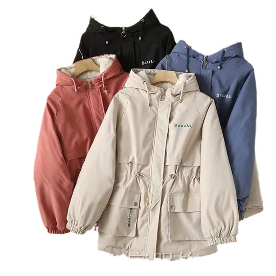 Damen gefütterte Parka-Jacke mit Kapuze und verstellbarem Taillenzug Shop Nory