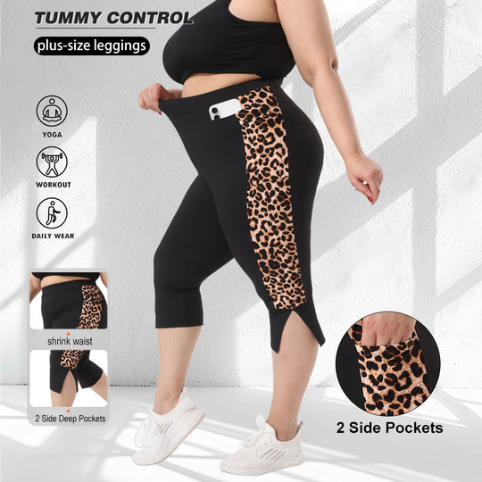 Damen Sculpting-Capri-Leggings mit hohem Taillenbund, Bauchkontrolle und seitlichen Einschubtaschen Shopy Nory