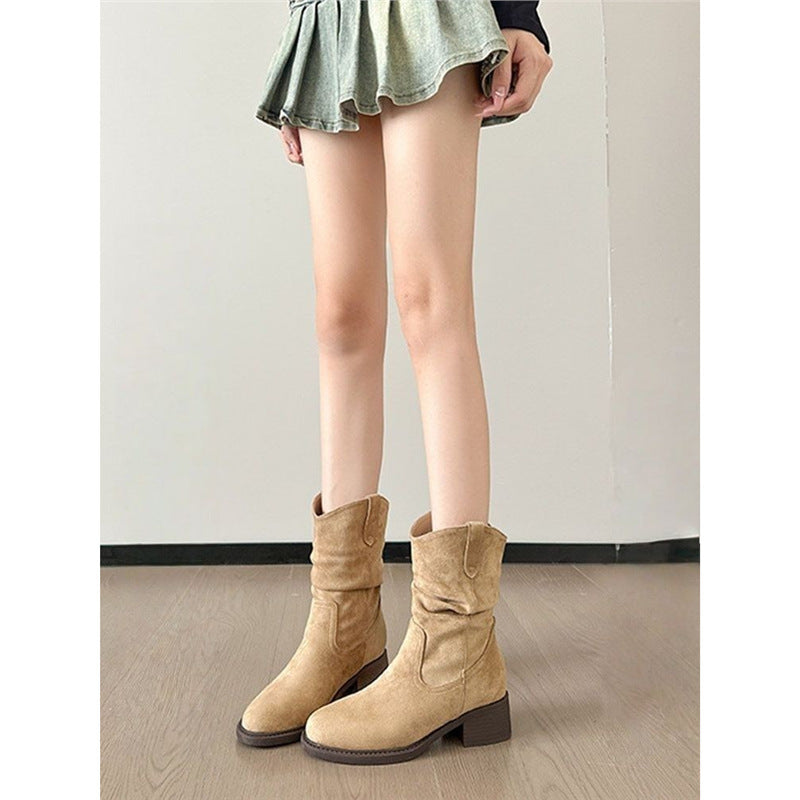 Damen Slouch-Stiefel aus Veloursleder mit gerafftem Schaft Shop Nory