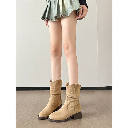 Damen Slouch-Stiefel aus Veloursleder mit gerafftem Schaft Shop Nory