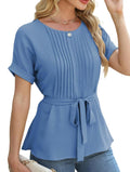 Damen Bluse mit Rüschendetails und seitlichem Gürtel Shopnory