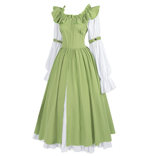 Damen nan romantisches viktorianisches Kleid mit Rüschenkragen, taillierter Korsagenoptik und ausgestelltem Tellerrock Shop Nory