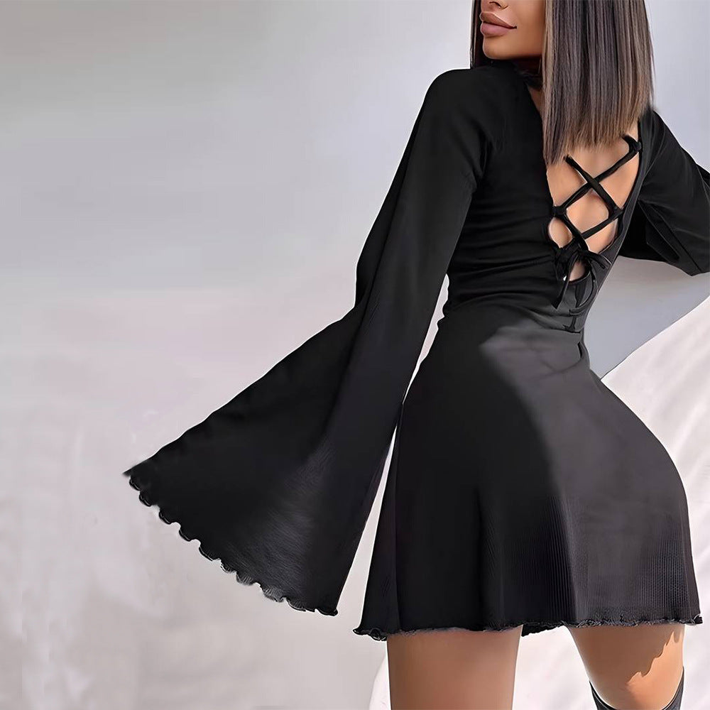 Damen A-Linien Minikleid mit ausgestellten Trompetenärmeln und taillierter Silhouette Shop Nory