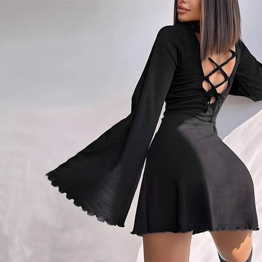 Damen A-Linien Minikleid mit ausgestellten Trompetenärmeln und taillierter Silhouette Shop Nory