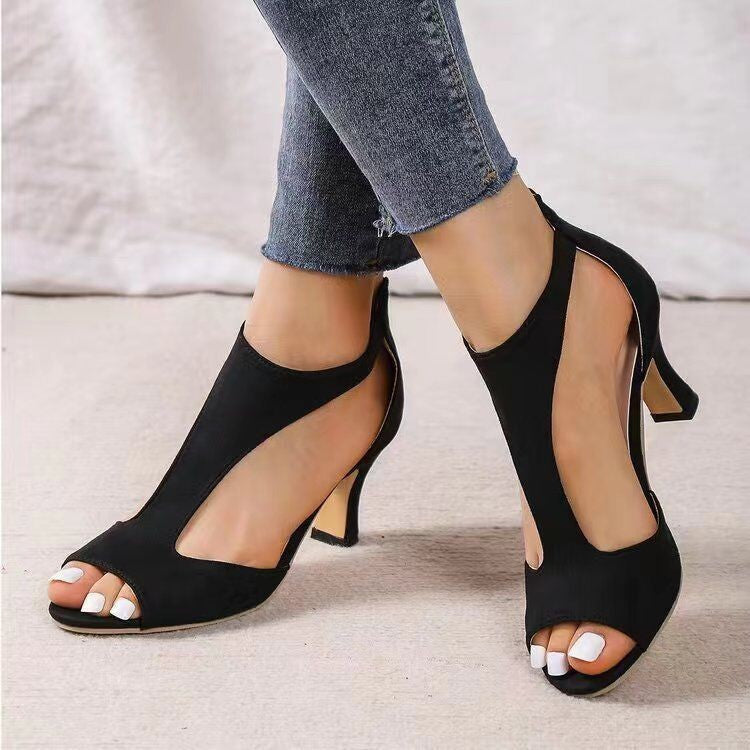 Damen nan elegante offene Zehen Stiefeletten mit seitlichen Ausschnitten und gepolstertem Blockabsatz