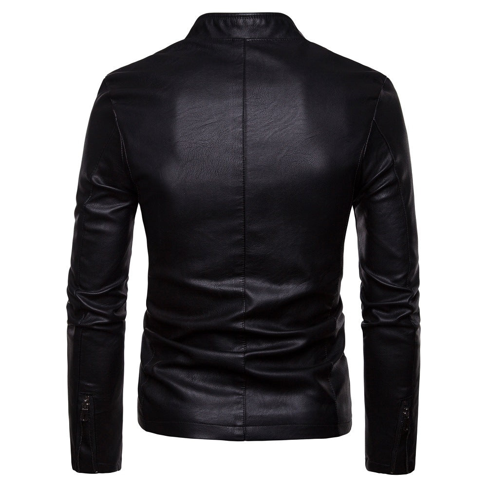 Herren Slim-Fit Kunstlederjacke im Bikerstil mit Stehkragen und Frontreißverschluss Shop Nory