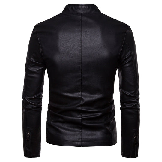 Herren Slim-Fit Kunstlederjacke im Bikerstil mit Stehkragen und Frontreißverschluss Shop Nory