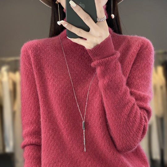 Damen Weicher Feinstrick‑Mockneckpullover mit flauschiger Mohair‑Optik, zarter Wabenstruktur und legerer Oversize‑Passform Shop Nory