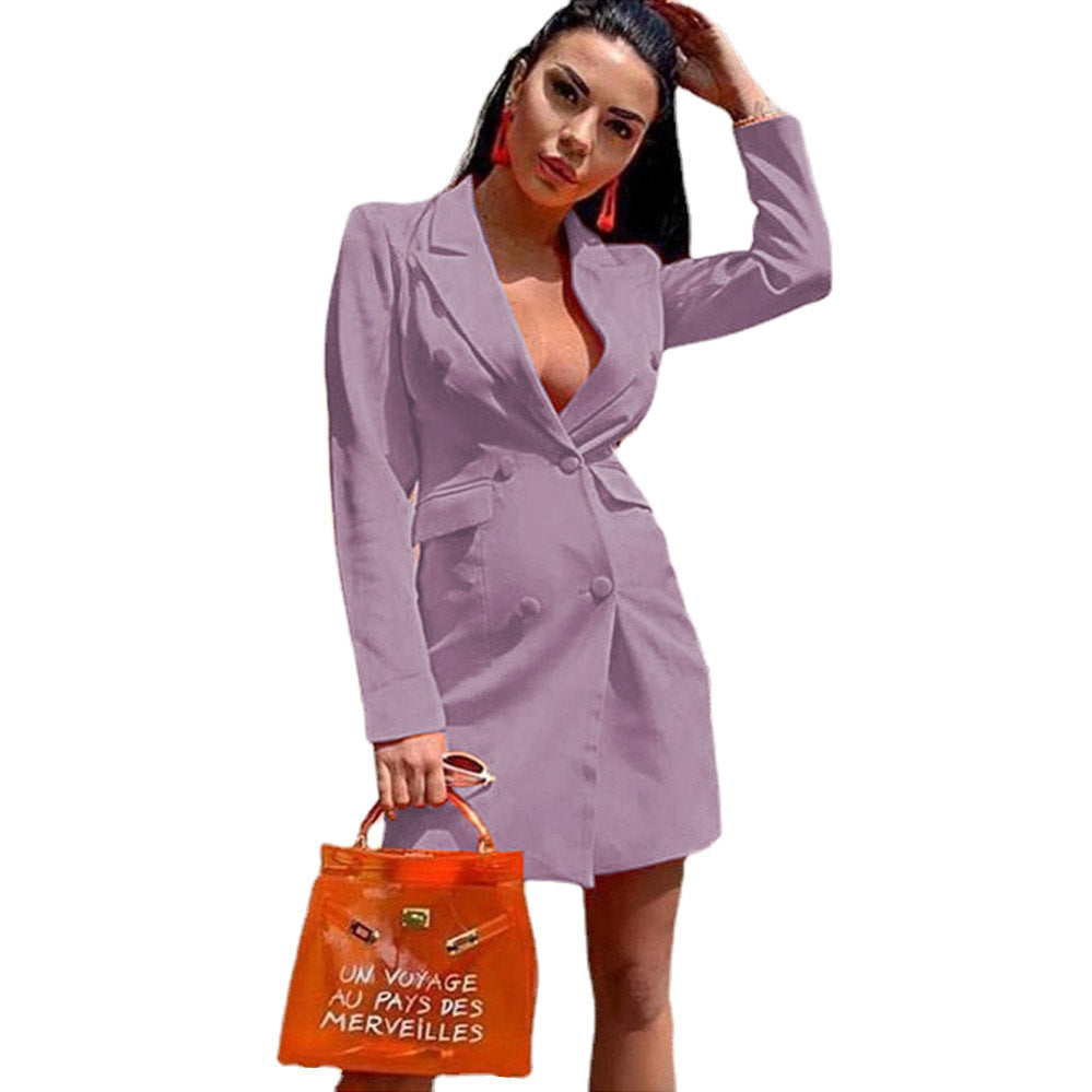 Damen Figurbetontes Blazerkleid im Doppelreihigen Stil mit Reverskragen und Pattentaschen Shop Nory