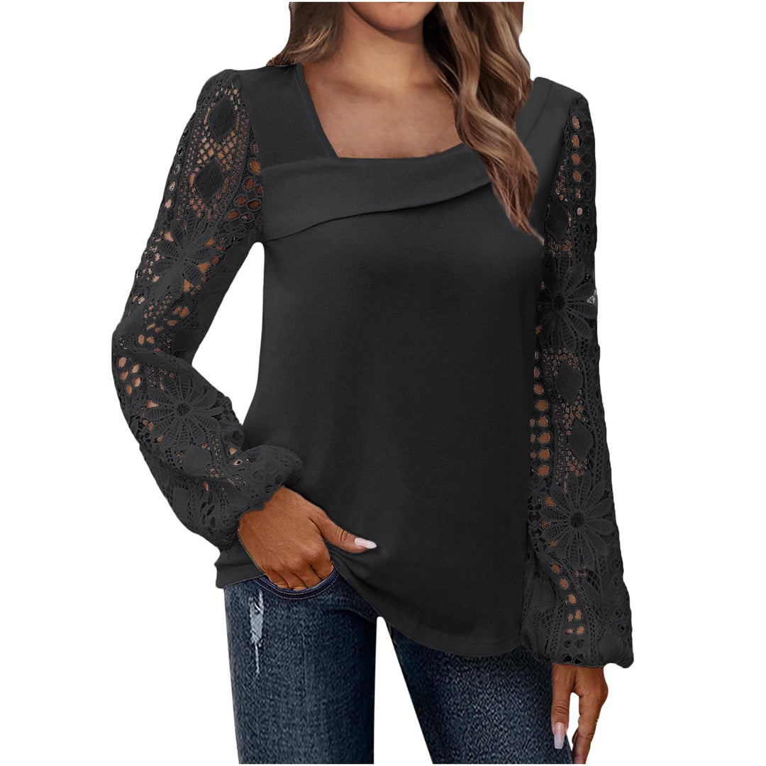 Damen Bluse mit quadratischem Ausschnitt und gehäkelten Spitzenärmeln Shop Nory