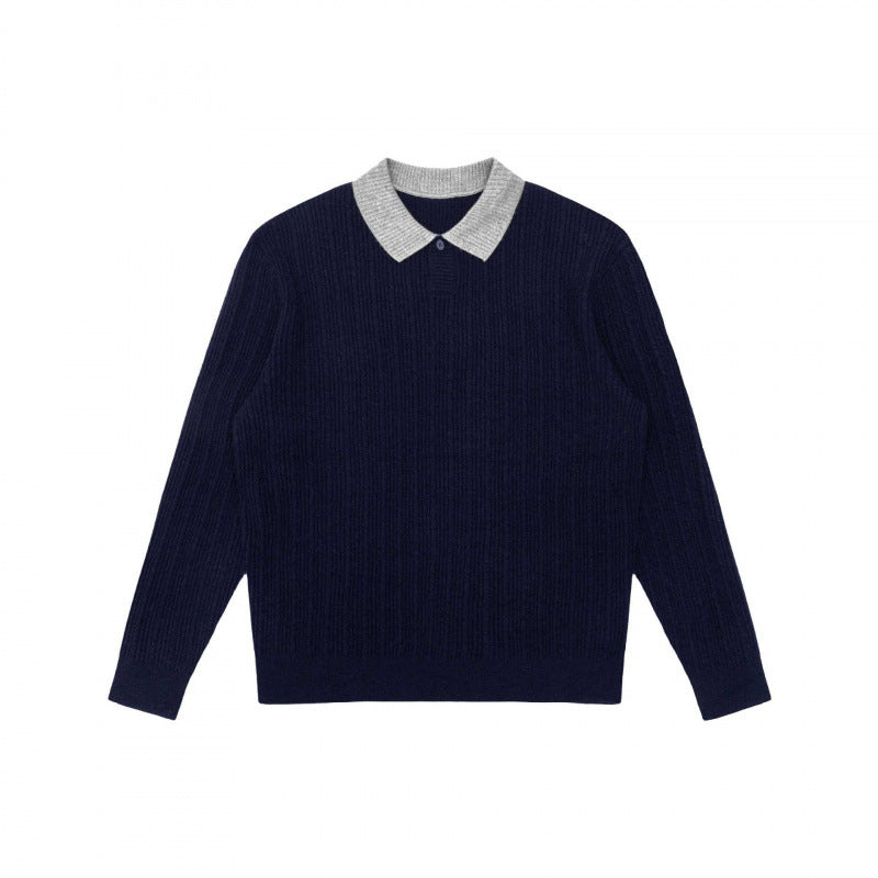 Herren Langärmliger Polo-Pullover aus feinem Rippenstrick mit kontrastierendem Kragen Shop Nory