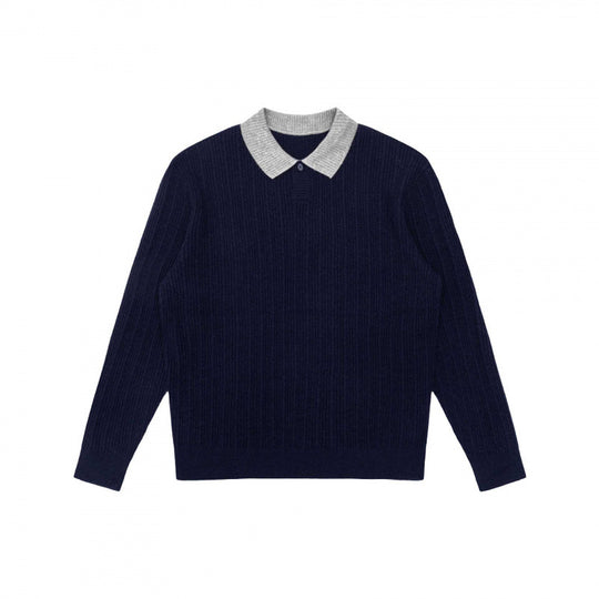 Herren Langärmliger Polo-Pullover aus feinem Rippenstrick mit kontrastierendem Kragen Shop Nory