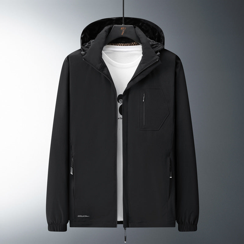 Herren Urban-minimalistische Softshell-Kapuzenjacke mit verdeckten Reißverschlüssen und elastischem Saum Shop Nory