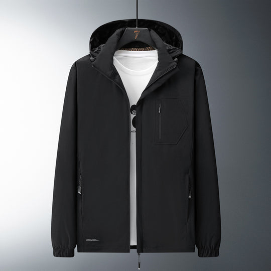 Herren Urban-minimalistische Softshell-Kapuzenjacke mit verdeckten Reißverschlüssen und elastischem Saum Shop Nory
