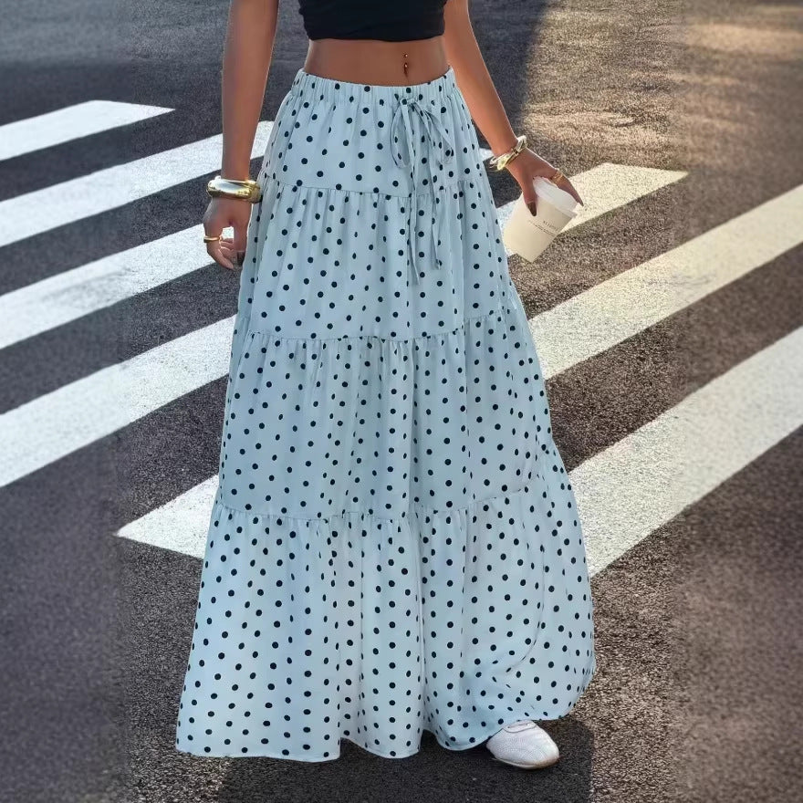 Damen Gestufter Maxirock mit elastischem Bund und Polka-Dot-Muster Shop Nory