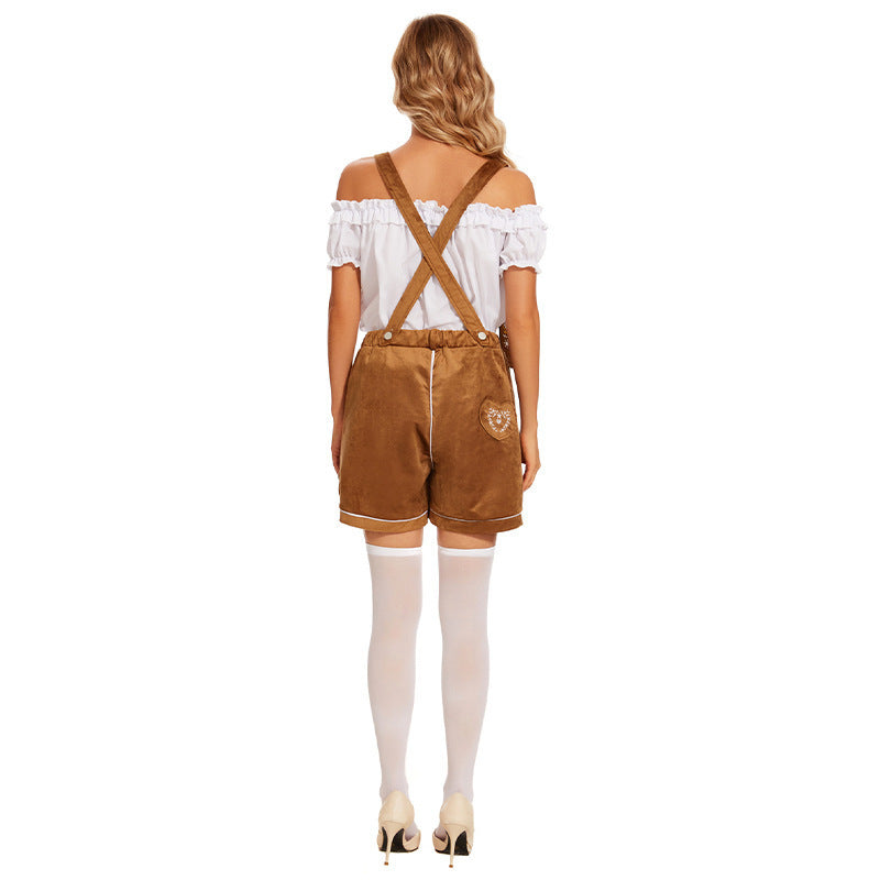 Damen nan Trachten-Latzhose Shorts mit filigraner Stickerei und verstellbaren Trägern Shop Nory
