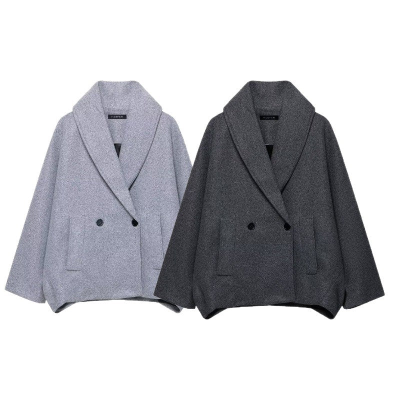 Damen Boxy-Wollmix-Cape-Mantel mit weitem Schalkragen und doppelter Knopfleiste Shop Nory