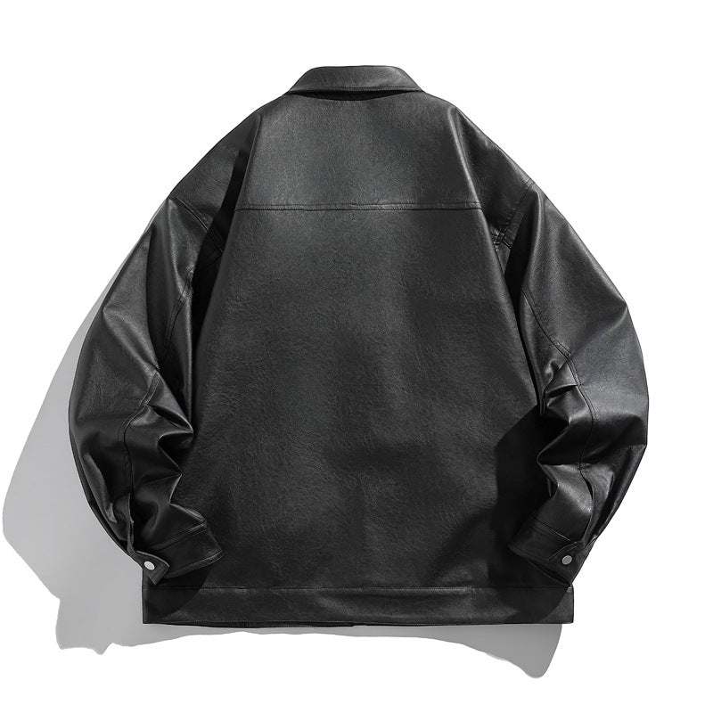 Herren Kurz geschnittener Boxy-Kunstlederblouson mit hochgeschlossenem Kragen und Zipper-Brusttaschen Shop Nory