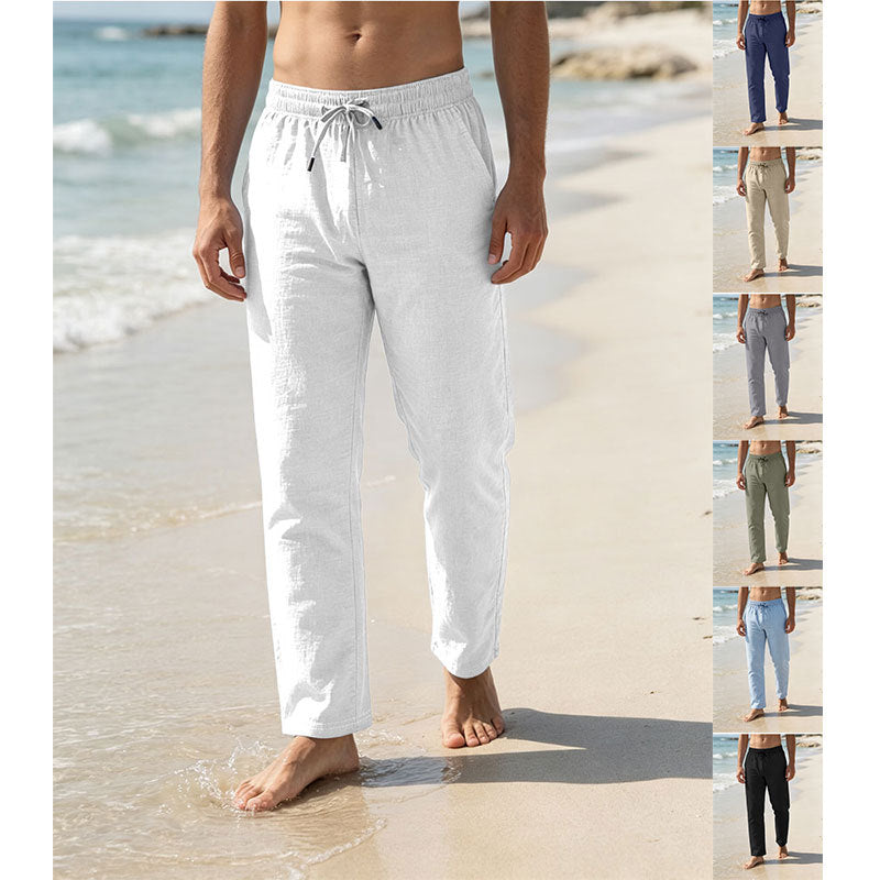 Herren Leichte Leinen-Baumwoll-Hose mit Tunnelzug, elastischem Bund und geradem Schnitt Shop Nory