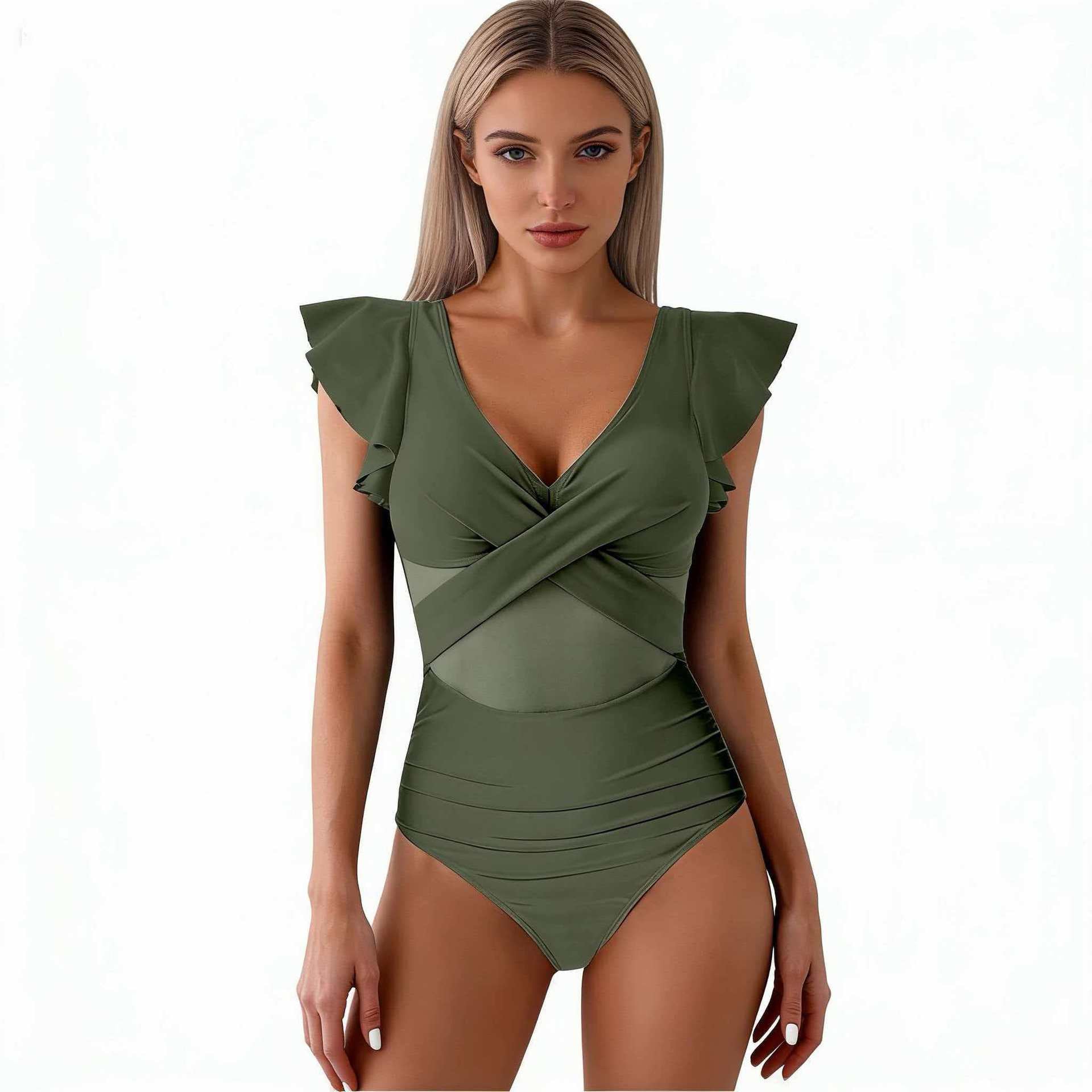 Damen Eleganter Badeanzug mit verwobenen Netzdetails