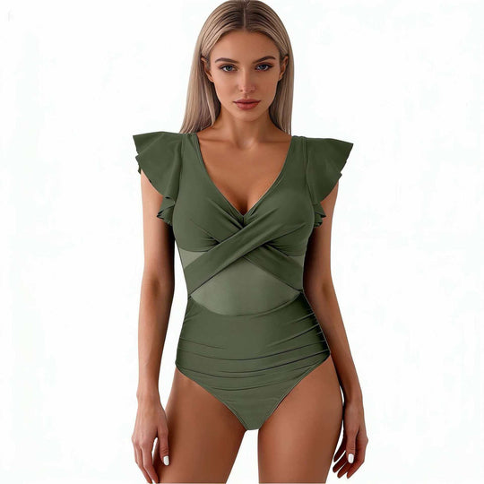 Damen Eleganter Badeanzug mit verwobenen Netzdetails