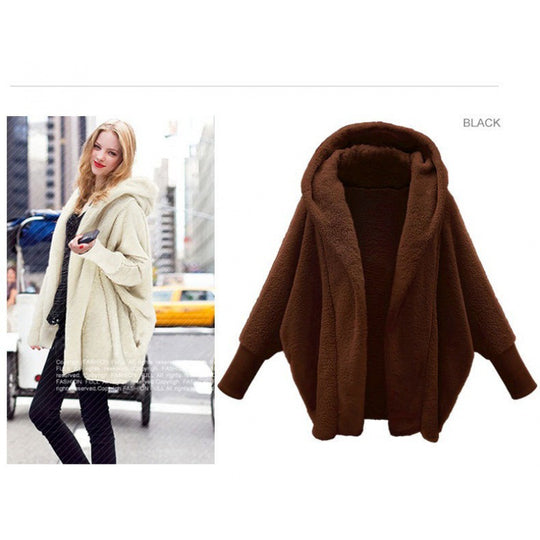 Damen Kuscheliger Oversize-Kapuzencardigan aus Teddyfleece mit Fledermausärmeln Shop Nory