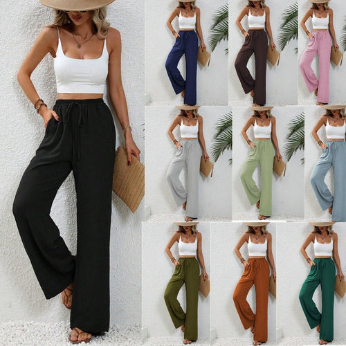 Damen Leichte, weit geschnittene Strandhose mit Elastikbund, Kordelzug und Seitentaschen Shop Nory