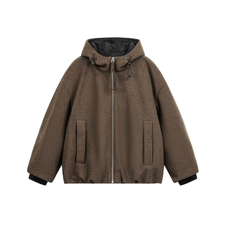 Herren Weit geschnittene wattierte Wollmix-Kapuzenjacke mit Reißverschluss und Kordelzug Shop Nory