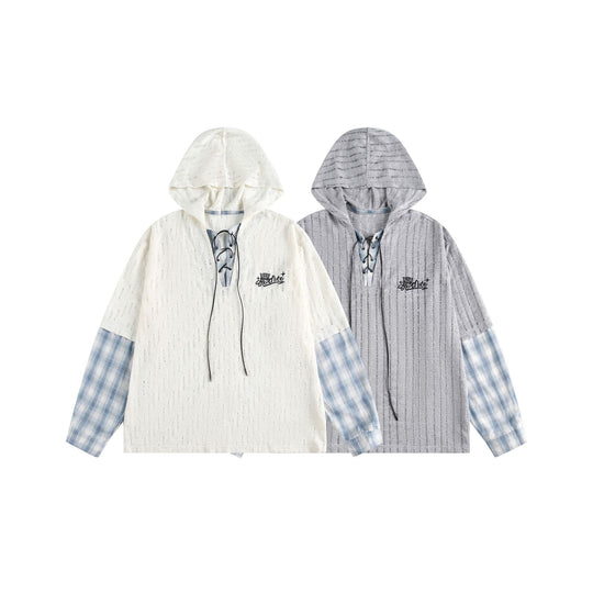 Unisex Lässiger Kapuzenpullover im Layering-Look mit Schnür‑V‑Ausschnitt Shop Nory
